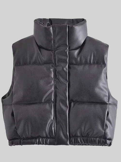 PU Leather Zip Up Drawstring Vest