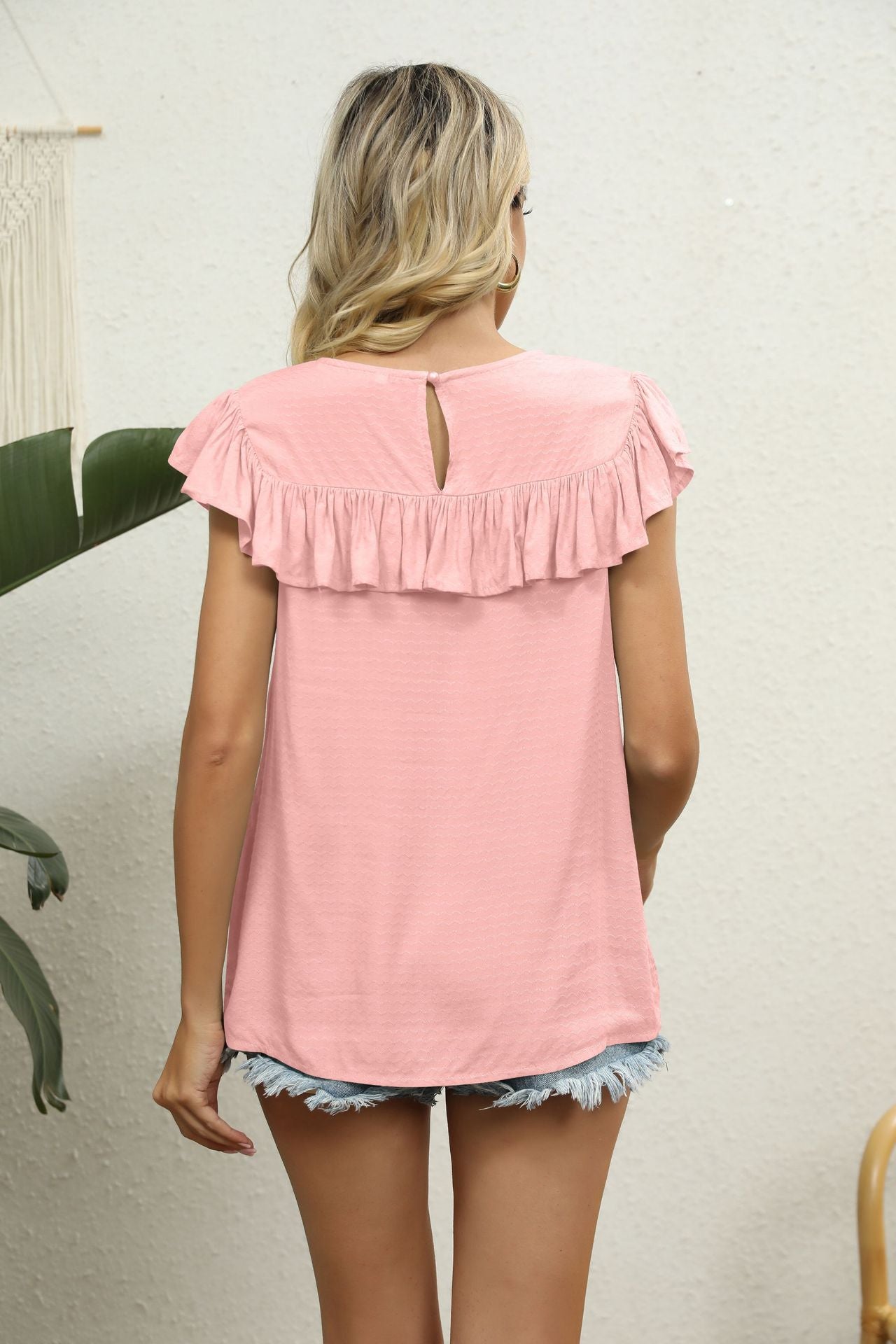 Spliced Lace Ruffled Blouse